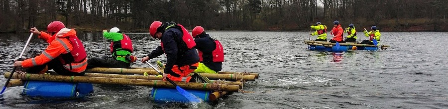 Raft building team building event at Talkin Tarn near Carlisle