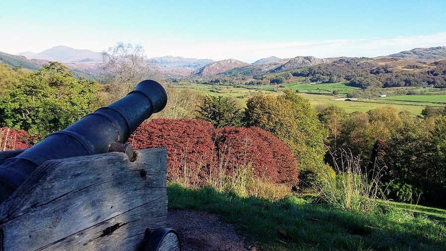 Muncaster Castle view over the River Esk